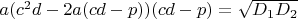 $a(c^2d-2a(cd-p))(cd-p)=\sqrt{D_1D_2}$