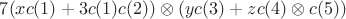 $7 (x c(1)+3 c(1) c(2))\otimes (y c(3)+z c(4)\otimes c(5))$