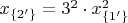 $x_{ \{2' \} }=3^2 \cdot x_{ \{1' \} }^2$
