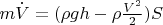 $m \dot V= (\rho gh- \rho\frac {V^2} 2)S