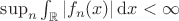 $\sup_n\int_{\mathbb R}|f_n(x)|\,\mathrm dx<\infty$