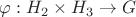 $\varphi : H_2 \times H_3 \to G$