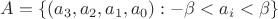 $A = \{ (a_3, a_2, a_1, a_0) : -\beta < a_i <\beta \}$