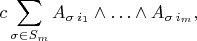 $$c\sum_{\sigma\in S_m} A_{\sigma\,i_1}\wedge\ldots\wedge A_{\sigma\,i_m},$$