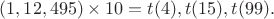 $(1,12,495) \times 10=t(4),t(15),t(99).$