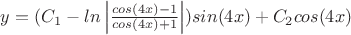 $y=(C_1-ln\left|\frac{cos(4x)-1}{cos(4x)+1}\right|)sin(4x)+C_2cos(4x)$