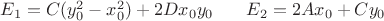 $E_1=C(y_0^2-x_0^2)+2Dx_0y_0\,\,\,\,\,\,\,\,\,\,\,E_2=2Ax_0+Cy_0$