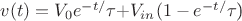 $v(t)=V_0e^{-t/$\tau$}+$V_{in}(1-e^{-t/$\tau$})$