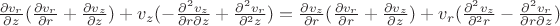 $\frac{\partial v_r}{\partial z}(\frac{\partial v_r}{\partial r}+\frac{\partial v_z}{\partial z})+v_z(-\frac{\partial^2 v_z}{\partial r\partial z}+\frac{\partial^2 v_r}{\partial^2 z})=\frac{\partial v_z}{\partial r}(\frac{\partial v_r}{\partial r}+\frac{\partial v_z}{\partial z})+v_r(\frac{\partial^2 v_z}{\partial^2 r}-\frac{\partial^2 v_r}{\partial r\partial z})$