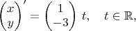 $$
 \begin{pmatrix} x \\ y \end{pmatrix}' = \begin{pmatrix} 1 \\ -3 \end{pmatrix} \, t, \quad t \in \mathbb{R},
$$