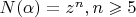 $N(\alpha)=z^n, n\geqslant 5$