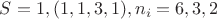 $S=1, (1,1,3,1), n_i=6,3,2$