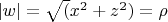$ |w|=\sqrt(x^2 + z^2) = \rho $