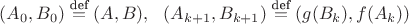 $$(A_0,B_0)\stackrel{\text{def}}{=}(A,B), \ \ (A_{k+1},B_{k+1})\stackrel{\text{def}}{=}(g(B_k), f(A_k))$$