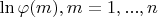 $\ln \varphi(m), m=1,...,n$