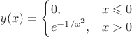 $$y(x)=\begin{cases}0,&x\leqslant 0 \\e^{-1/x^2}, & x>0 \end{cases}$$