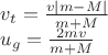 $$\[\begin{array}{l}
{v_t} = \frac{{v\left| {m - M} \right|}}{{m + M}}\\

{u_g} = \frac{{2mv}}{{m + M}}
\end{array}\]$$