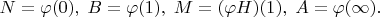 $N = \varphi(0),\; B = \varphi(1),\; M = (\varphi H)(1),\; A = \varphi(\infty).$