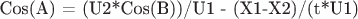 Cos(A) = (U2*Cos(B))/U1 - (X1-X2)/(t*U1)