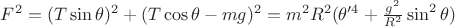 $F^2=(T \sin\theta)^2 + (T \cos\theta - mg)^2=m^2R^2(\theta'^4+\frac{g^2}{R^2} \sin^2\theta)$