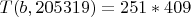 $T(b,205319)=251*409$
