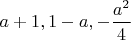 $a+1, 1-a, -\dfrac{a^2}{4}$