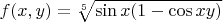 $f(x,y) = \sqrt[5]{\sin{x}(1-\cos{xy})}$