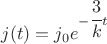 $j(t)=j_0 e^{-\cfrac{3}{k} t}$