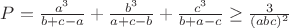 $P=\frac{a^3}{b+c-a}+\frac{b^3}{a+c-b}+\frac{c^3}{b+a-c} \geq \frac{3}{(abc)^2}$