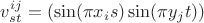 $v_{st}^{ij} = ( \sin(\pi x_i s)\sin(\pi y_j t) )$ $v_{st}^{ij} = ( \sin(\pi x_i s)\sin(\pi y_j t) )$