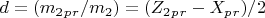 $ d = (m_2_p_r/m_2) = (Z_2_p_r - X_p_r)/2 $