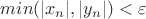 $min(|x_n|, |y_n|) < \varepsilon$
