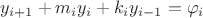 $y_{i+1} + m_i y_i + k_i y_{i-1} =\varphi _i$