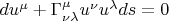 $du^{\mu}+\Gamma^{\mu}_{\nu\lambda}u^{\nu}u^{\lambda}ds=0$
