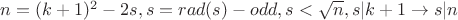 $n=(k+1)^2-2s, s=rad(s) -odd, s<\sqrt n, s|k+1\to s|n$