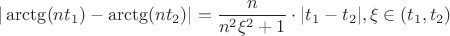 $$|\arctg(nt_1)-\arctg(nt_2)|=\frac{n}{n^2\xi^2 + 1}\cdot|t_1-t_2|, \\ \xi \in (t_1,t_2)$$