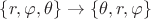$\{r, \varphi, \theta \} \rightarrow \{ \theta, r, \varphi \}$