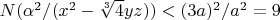 $N(\alpha^2/(x^2-\sqrt[3]{4} yz))<(3 a)^2/a^2=9$