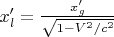 $x'_l=\frac{x'_g}{\sqrt{1-V^2/c^2}}