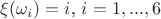 $\xi(\omega_i) = i$, $i=1,...,6$