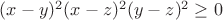 $(x-y)^2(x-z)^2(y-z)^2\geq0$