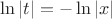 $\ln\left| t \right|=-\ln\left| x \right|$