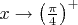 $x\to\left(\frac{\pi}4\right)^+$