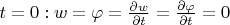 $t=0: w=\varphi=\frac{\partial w}{\partial t}=\frac{\partial \varphi}{\partial t}=0$