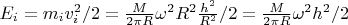$E_i = m_iv_i^2/2 = \frac {M}{2\pi R}\omega^2 R^2\frac {h^2}{R^2}/2 = \frac {M}{2\pi R}\omega^2 h^2/2
$