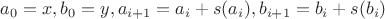 $a_0=x, b_0=y, a_{i+1}=a_i+s(a_i), b_{i+1}=b_i+s(b_i)$