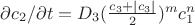 {\partial c_2}/{\partial t}=D_3 ( \frac {c_3+|c_3|} {2} )^m c_1^n