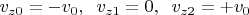 $v_{z0}=-v_0,\;\;v_{z1}=0,\;\;v_{z2}=+v_0$