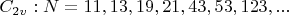 $C_{2v}: N=11,13,19,21,43,53,123,...$