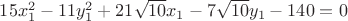 $15x_1^2-11y_1^2+21\sqrt{10}x_1-7\sqrt{10}y_1-140=0$ $15x_1^2-11y_1^2+21\sqrt{10}x_1-7\sqrt{10}y_1-140=0$